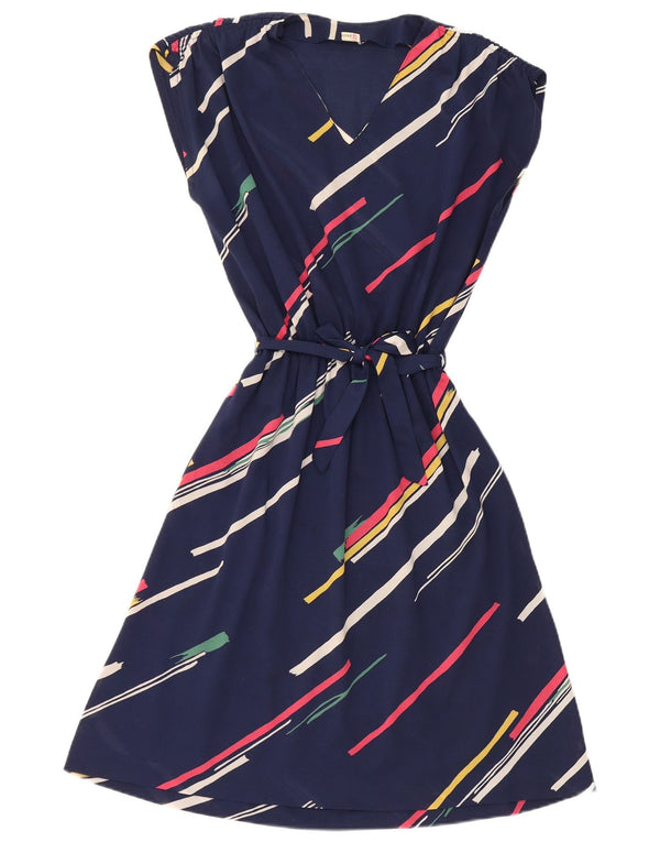 Vintage Womens A-Line Dress IT 42 Medium Navy Blue Striped Polyester