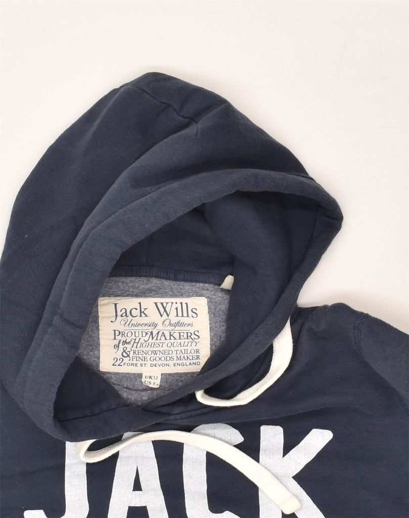 JACK WILLS Womens Graphic Hoodie Jumper UK 12 Medium  Navy Blue Cotton | Vintage Jack Wills | Thrift | Second-Hand Jack Wills | Used Clothing | Messina Hembry 