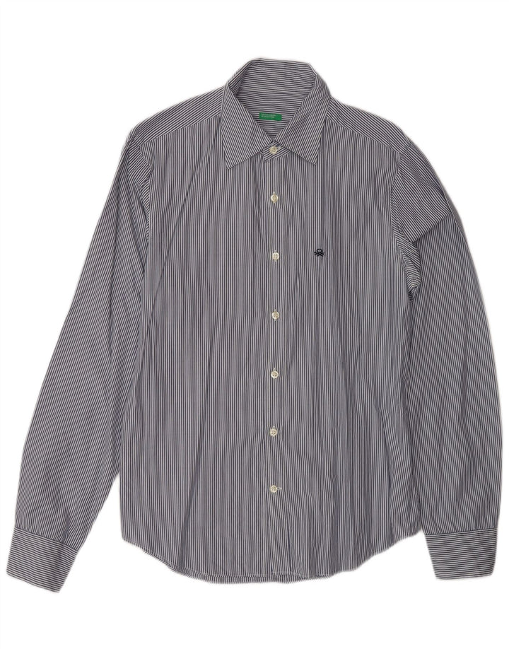 Benetton Mens Shirt Medium Blue Pinstripe Cotton