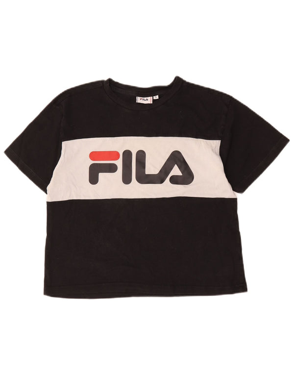 Fila Womens Graphic T-Shirt Top UK 10 Small Black Colourblock Cotton