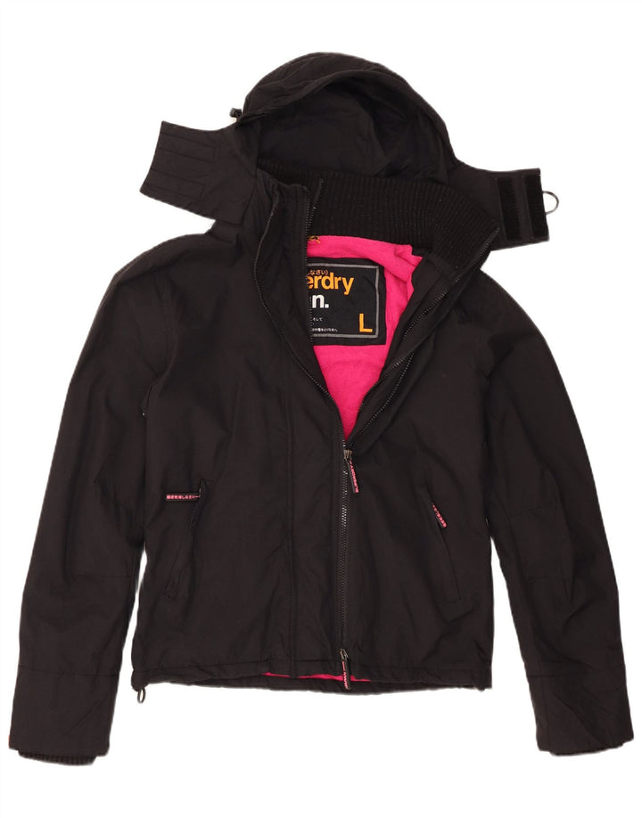 Superdry Womens Hooded Windbreaker Jacket UK 16 Large Black Nylon
