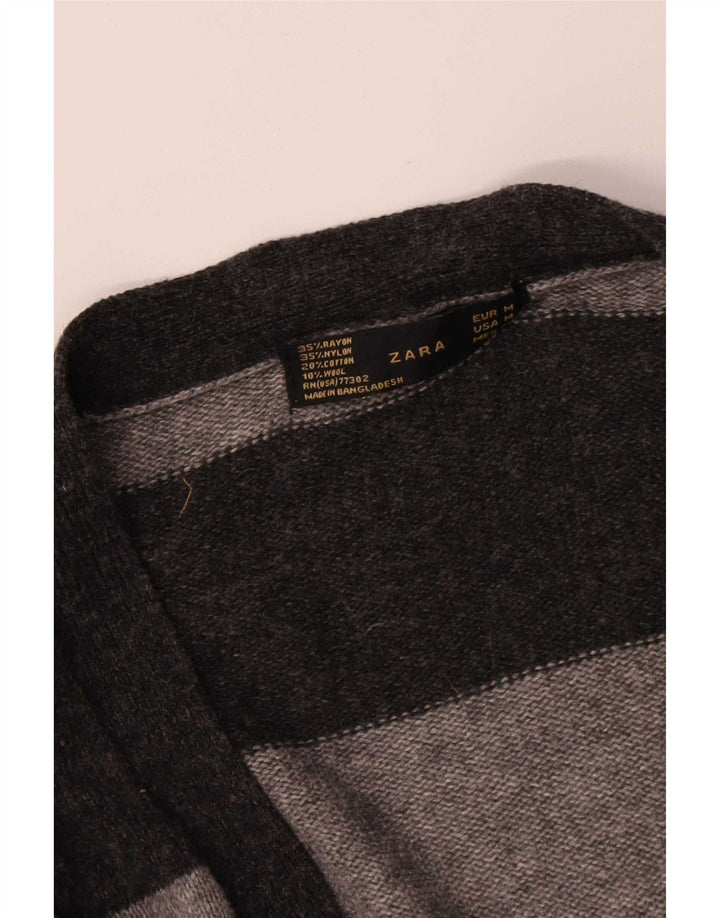 Zara Womens Cardigan Sweater UK 12 Medium Grey Striped Rayon