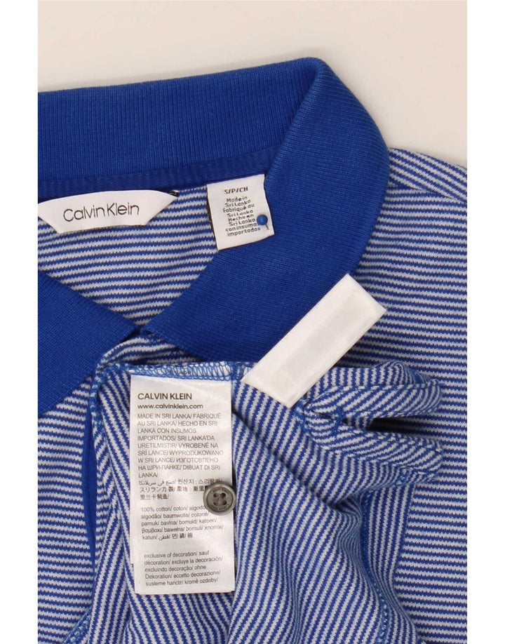 Calvin Klein Mens Polo Shirt Small Blue Pinstripe Cotton