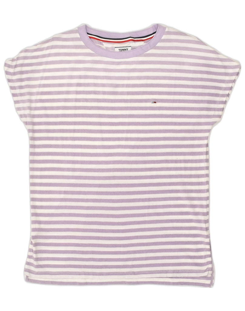 TOMMY JEANS Womens T-Shirt Top UK 14 Medium Purple Striped | Vintage Tommy Jeans | Thrift | Second-Hand Tommy Jeans | Used Clothing | Messina Hembry 