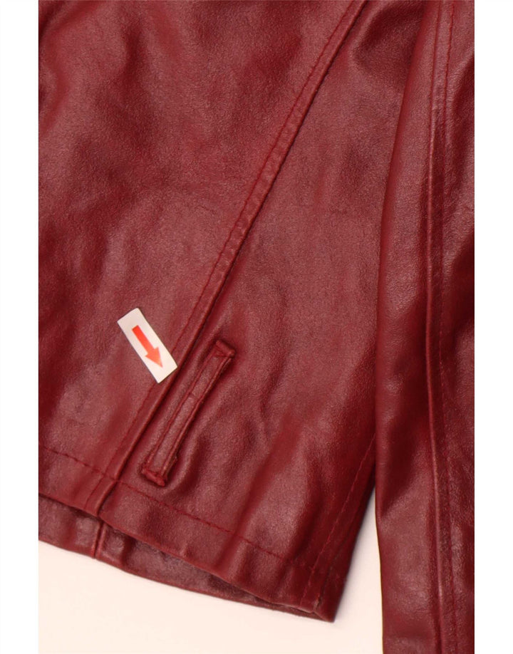 Sasch Womens Double Breasted Leather Biker Jacket UK 12 Medium Red