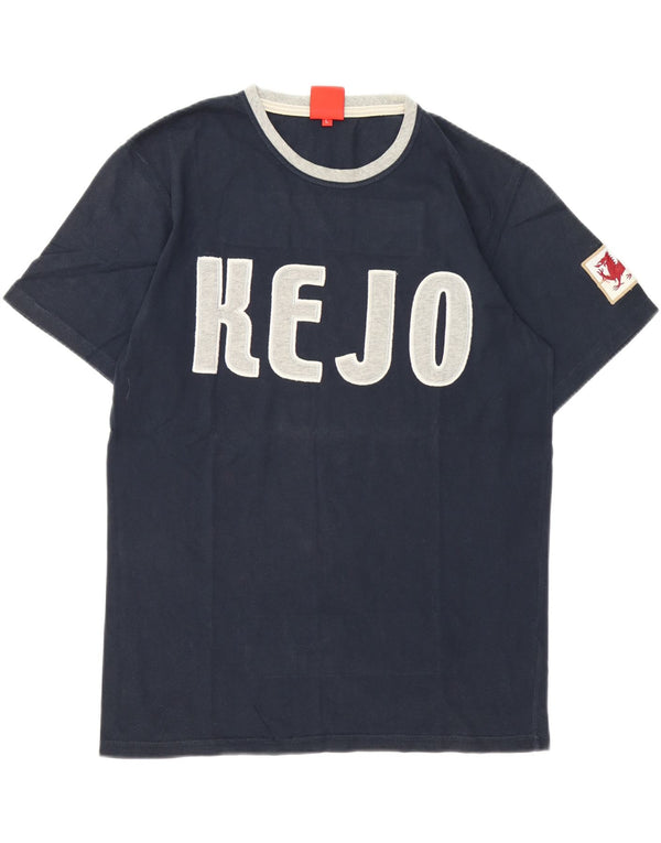 Kejo Mens Graphic T-Shirt Top Large Navy Blue Cotton
