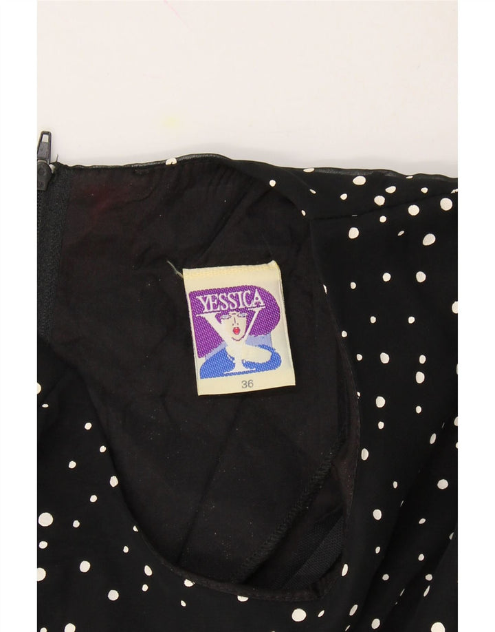 YESSICA Womens Ruffle Asymmetrical Dress EU 36 Small Black Spotted Vintage Yessica and Second-Hand Yessica from Messina Hembry 