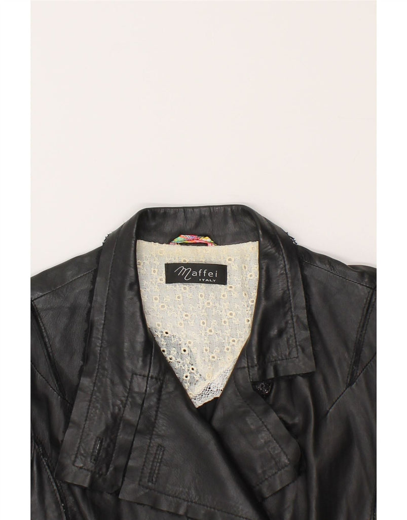 MAFFEI Womens Leather Coat UK 12 Medium Black Leather Vintage Maffei and Second-Hand Maffei from Messina Hembry 