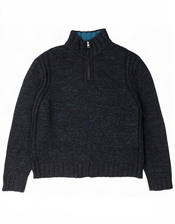Marks & Spencer Mens Zip Neck Jumper Sweater XL Navy Blue Flecked Acrylic