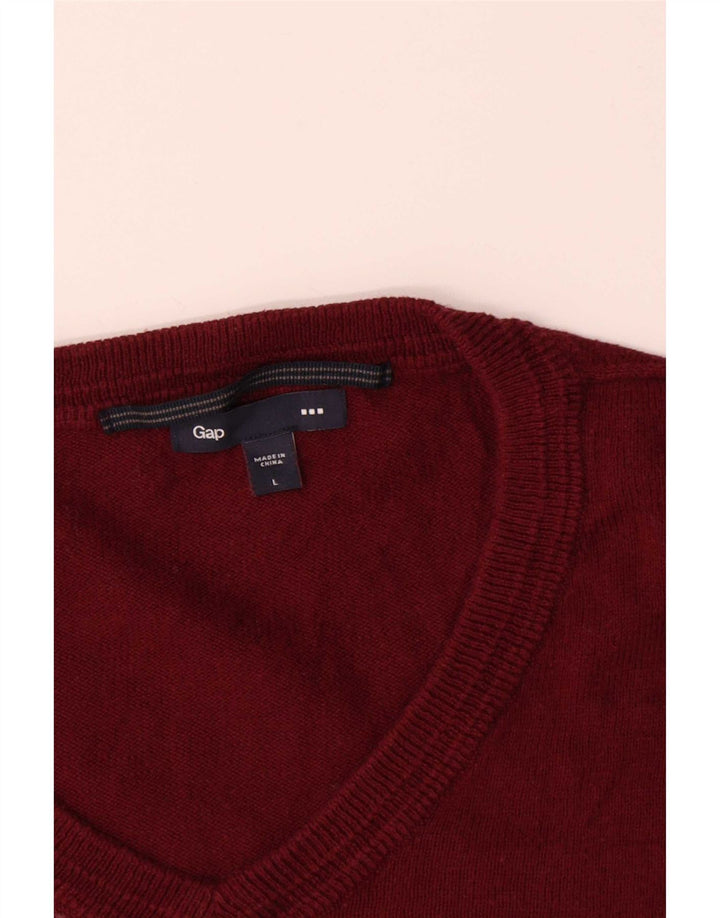 Gap Mens V-Neck Jumper Sweater Large Maroon Cotton