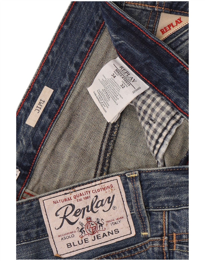 Replay Mens Jimi Bootcut Jeans W34 L32 Blue Cotton