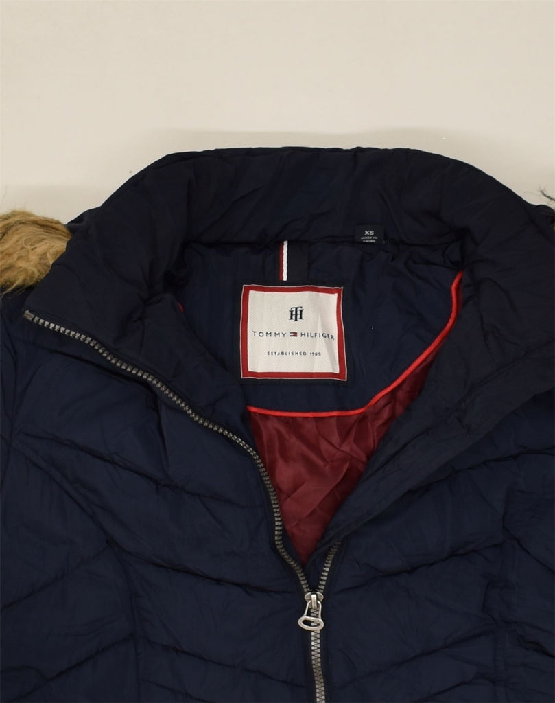 TOMMY HILFIGER Womens Hooded Padded Jacket UK 6 XS Navy Blue Polyester | Vintage Tommy Hilfiger | Thrift | Second-Hand Tommy Hilfiger | Used Clothing | Messina Hembry 