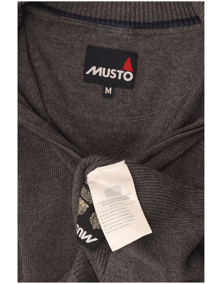 Musto Mens Zip Neck Jumper Sweater Medium Grey Cotton