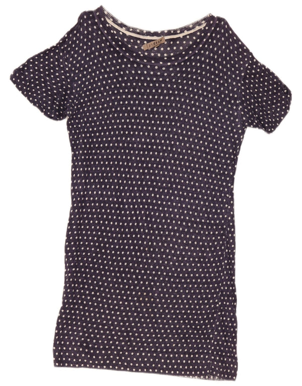 Jigsaw Womens T-Shirt Dress UK 14 Medium Navy Blue Polka Dot Linen