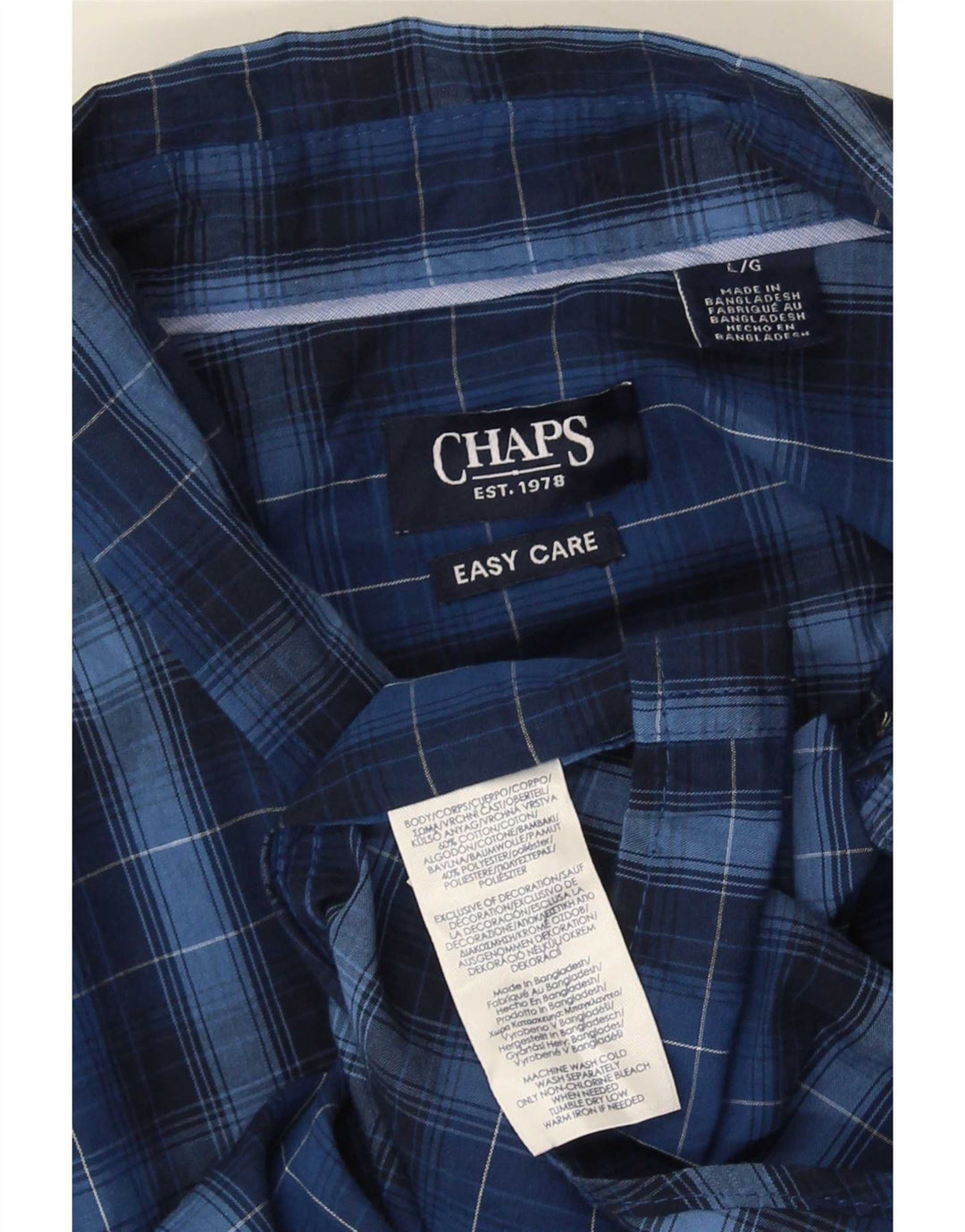 Chaps Mens Short Sleeve Shirt Large Navy Blue Check Cotton
