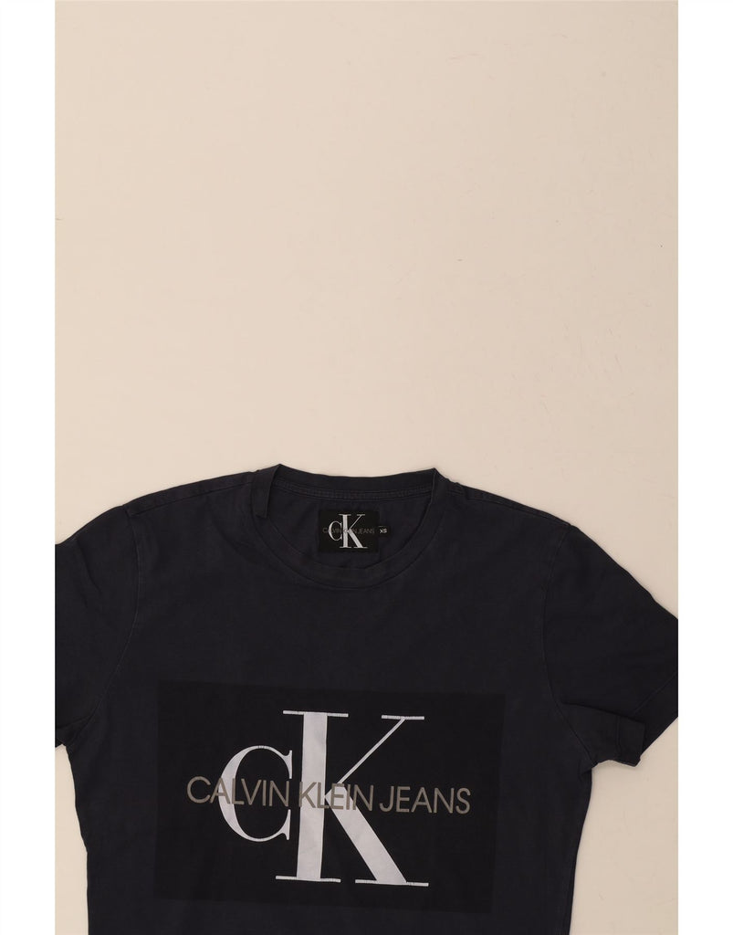 CALVIN KLEIN Mens Graphic T-Shirt Top XS Navy Blue Cotton Vintage Calvin Klein and Second-Hand Calvin Klein from Messina Hembry 