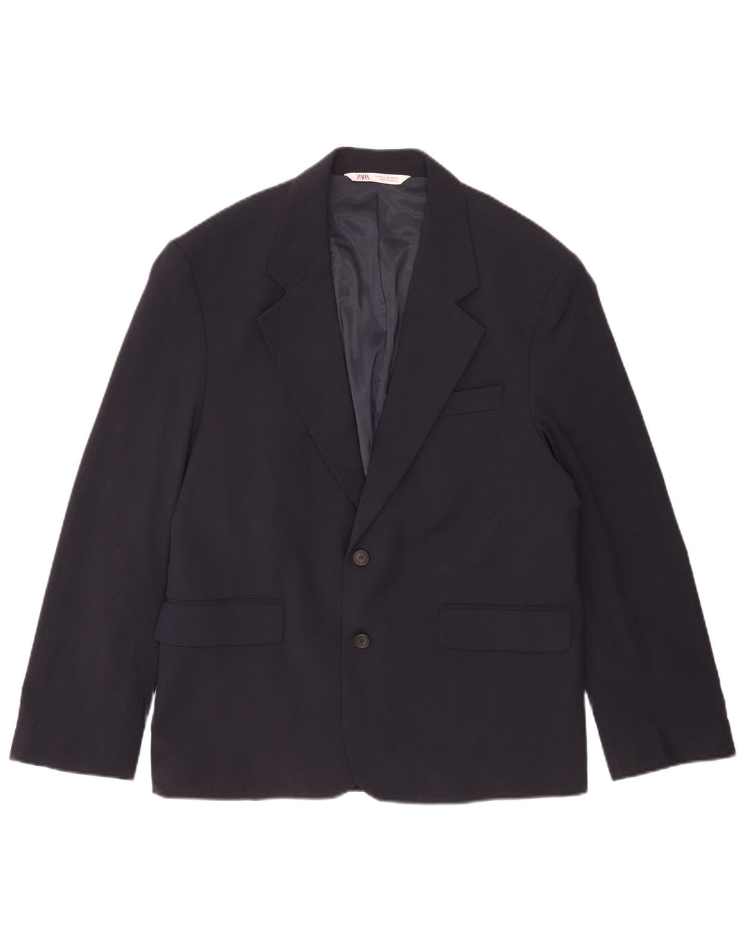 Zara Mens 2 Button Blazer Jacket IT 48 Medium Navy Blue Polyester