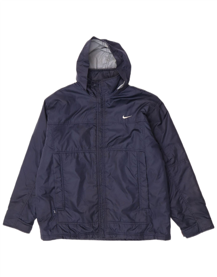 Nike Boys Graphic Hooded Windbreaker Jacket 12-13 Years Large Navy Blue