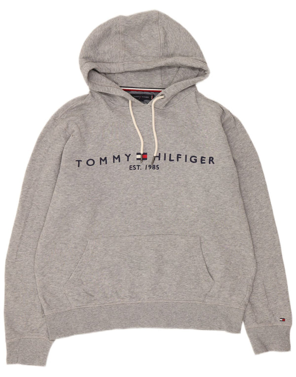 Tommy Hilfiger Mens Graphic Hoodie Jumper Medium Grey Flecked Cotton