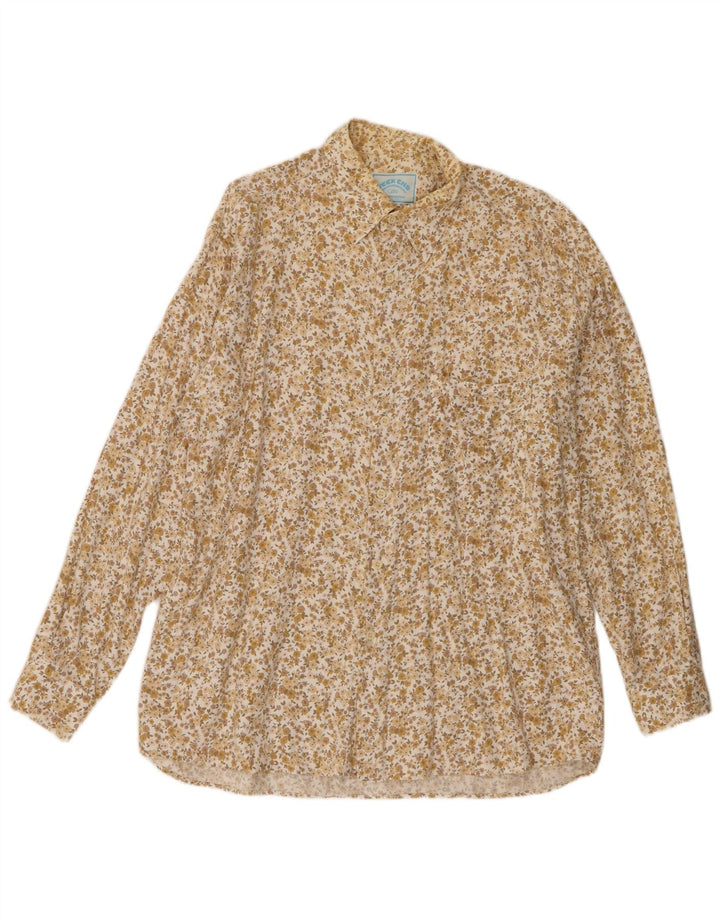 Vintage Mens Weekend Shirt Large Beige Floral Viscose