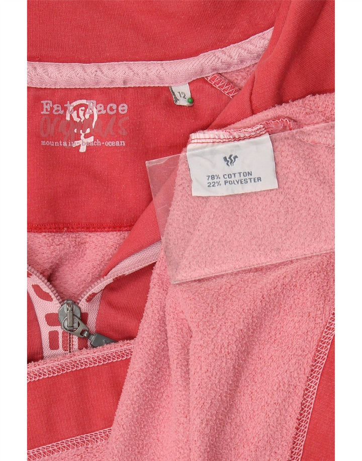 FAT FACE Womens Graphic Zip Neck Sweatshirt Jumper UK 12 Medium  Pink
