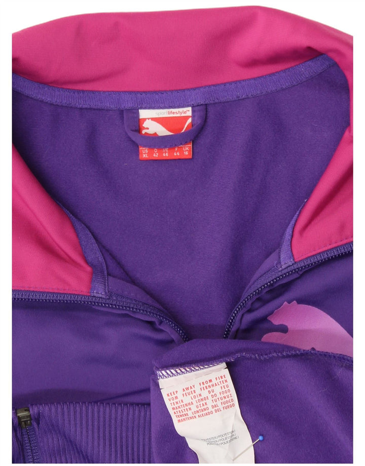 PUMA Womens Graphic Tracksuit Top Jacket UK 16 Large Purple Polyester