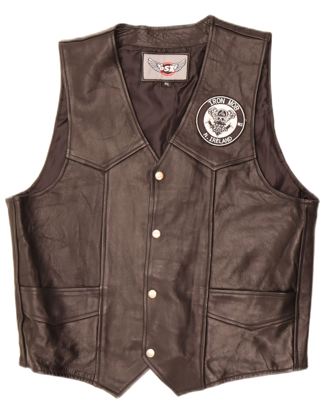 Vintage Mens Leather Waistcoat XL Black Leather
