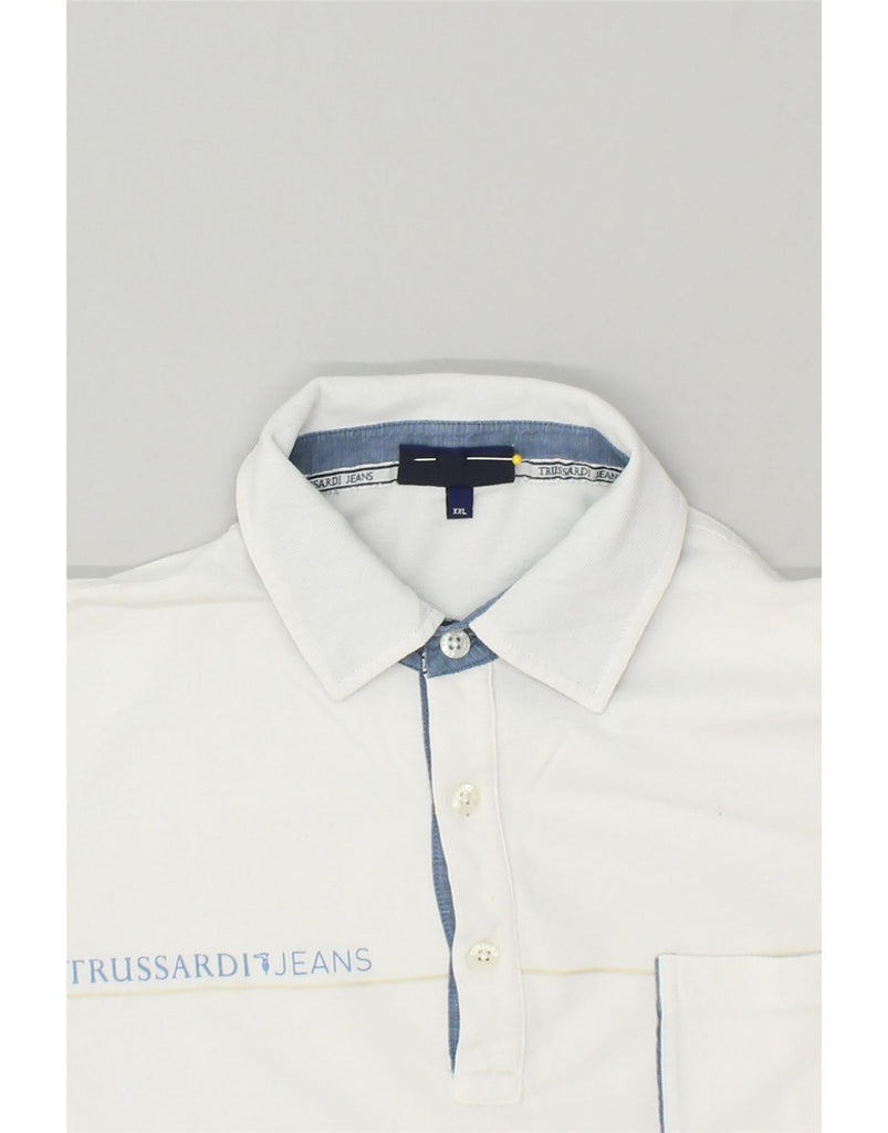 TRUSSARDI JEANS Mens Polo Shirt 2XL White Cotton | Vintage Trussardi Jeans | Thrift | Second-Hand Trussardi Jeans | Used Clothing | Messina Hembry 