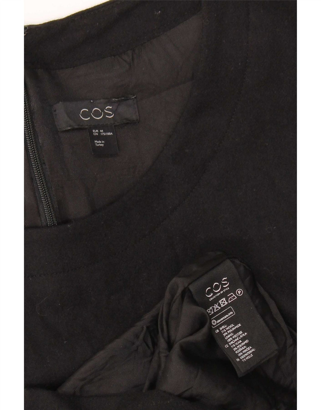 Cos Womens Long Sleeve Shift Dress EU 44 XL Black Wool