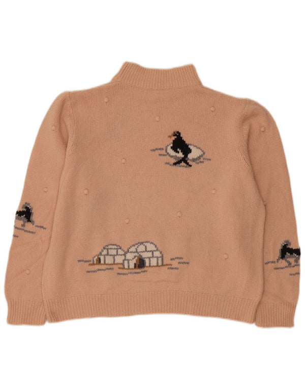 Vintage Womens Graphic Turtle Neck Jumper Sweater UK 14 Large Orange