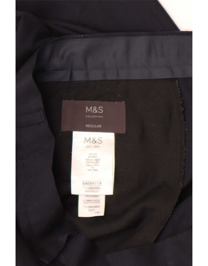 Marks & Spencer Mens Regular Fit Suit Trousers W42 L31 Navy Blue Polyester