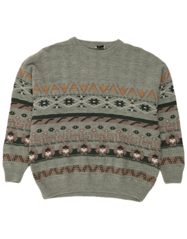 Settebello Mens Boat Neck Jumper Sweater XL Green Fair Isle