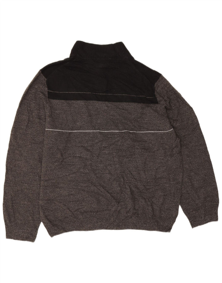 Dockers Mens Zip Neck Jumper Sweater XL Grey Colourblock Acrylic