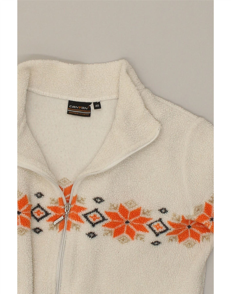 VINTAGE Womens Fleece Jacket EU 40 Medium Off White Fair Isle Polyester | Vintage Vintage | Thrift | Second-Hand Vintage | Used Clothing | Messina Hembry 