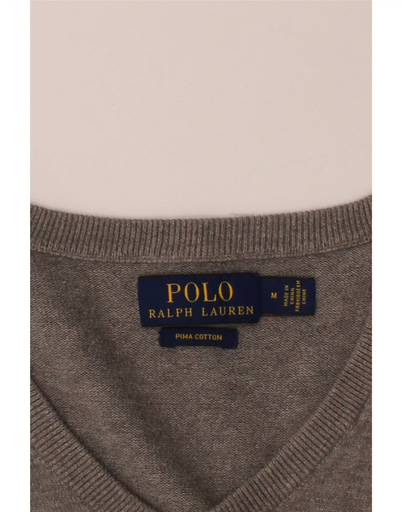 POLO RALPH LAUREN Mens V-Neck Jumper Sweater Medium Grey Cotton Vintage Polo Ralph Lauren and Second-Hand Polo Ralph Lauren from Messina Hembry 
