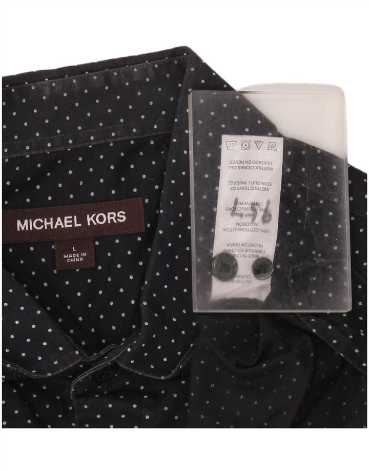 MICHAEL KORS Mens Shirt Large Black Spotted Cotton