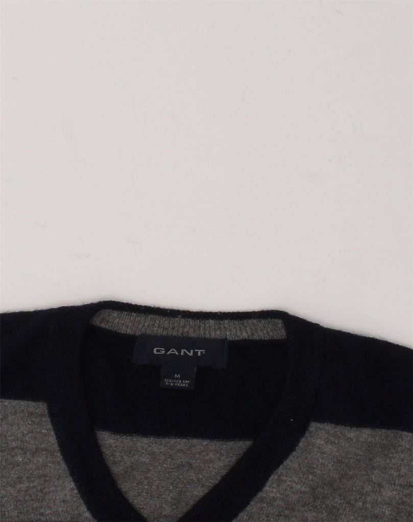 GANT Boys V-Neck Jumper Sweater 7-8 Years Medium  Black Striped Lambswool | Vintage Gant | Thrift | Second-Hand Gant | Used Clothing | Messina Hembry 