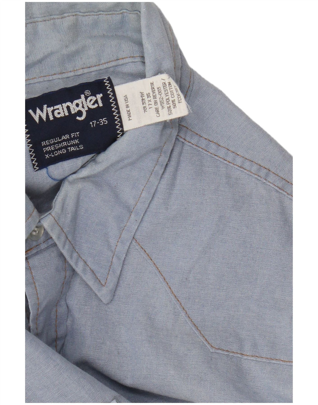 Wrangler Mens Western Regular Fit Shirt Size 17 XL Blue Polyester