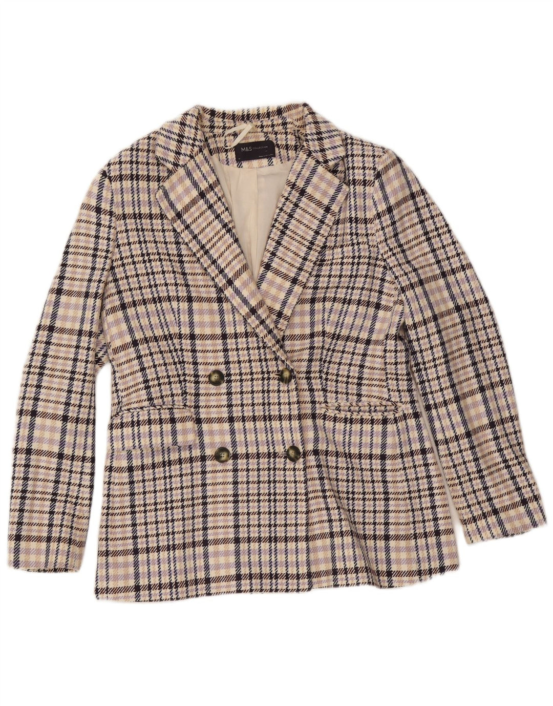 Marks & Spencer Womens Blazer Jacket UK 10 Small Multicoloured Check