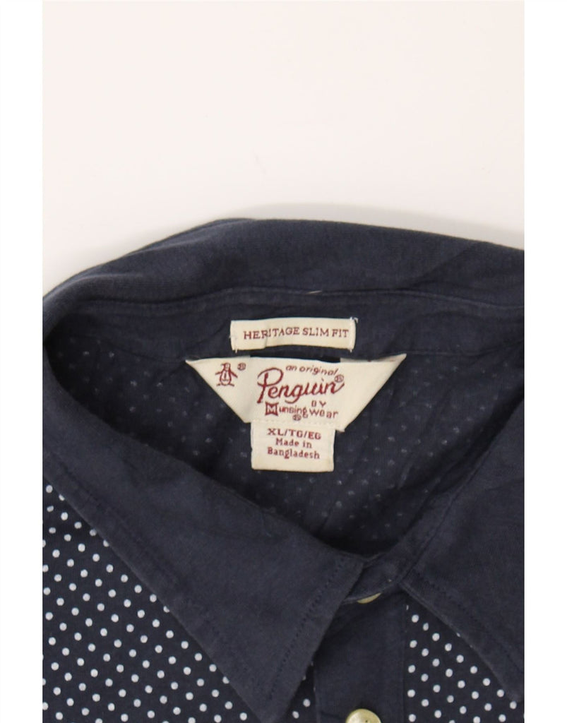 PENGUIN Mens Heritage Slim Fit Polo Shirt XL Navy Blue Polka Dot Cotton Vintage Penguin and Second-Hand Penguin from Messina Hembry 