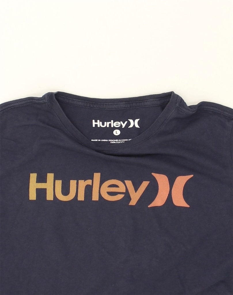 HURLEY Womens Graphic T-Shirt Top UK 14 Large Navy Blue Cotton | Vintage Hurley | Thrift | Second-Hand Hurley | Used Clothing | Messina Hembry 