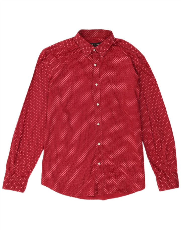 Massimo Dutti Mens Shirt Large Burgundy Spotted
