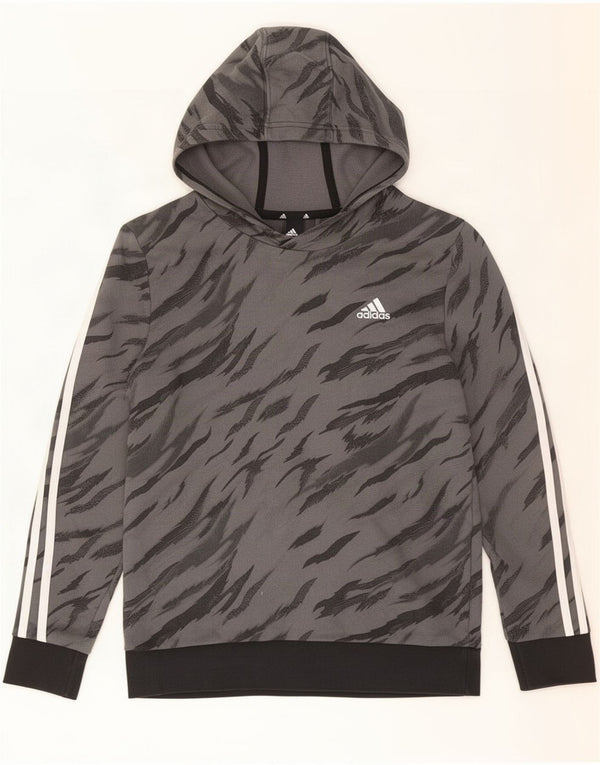 Adidas Boys Hoodie Jumper 13-14 Years Grey Animal Print Cotton