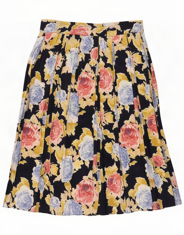 Vintage Womens Pleated Skirt Large W32 Black Floral