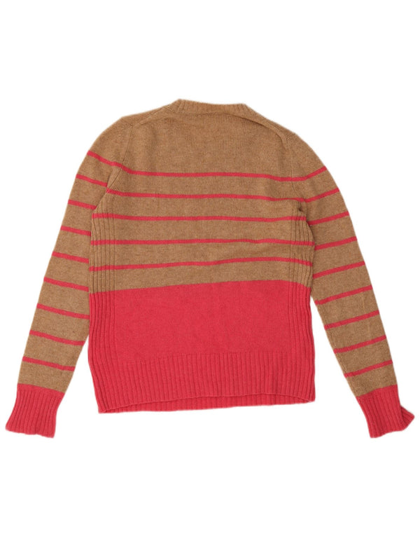 Marks & Spencer Womens Crew Neck Jumper Sweater UK 8 Small Beige Striped
