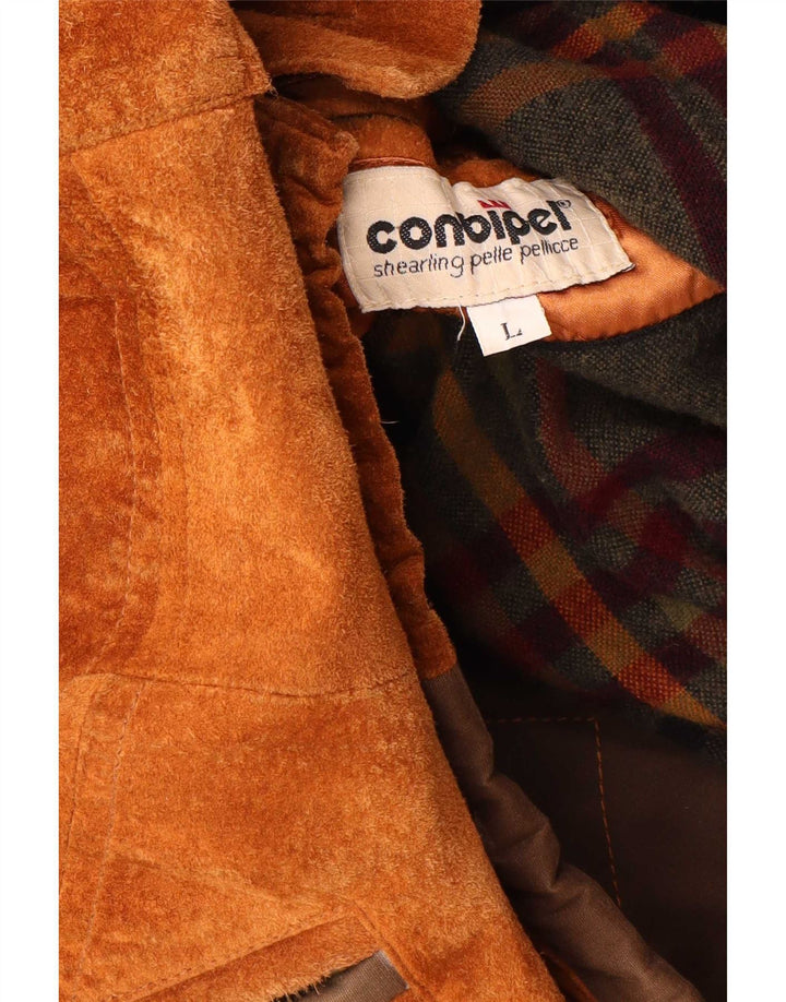 Conbipel Mens Natural Wear Suede Overcoat UK 40 Large Brown Leather