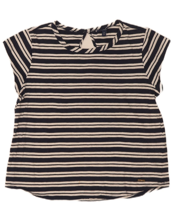 Nautica Womens T-Shirt Top UK 14 Medium Navy Blue Striped Cotton