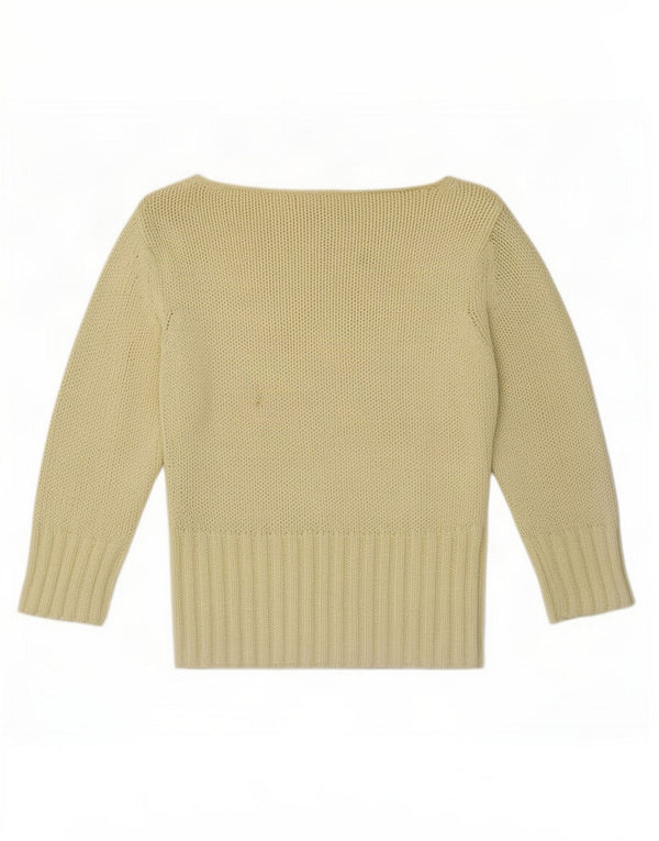 Zara Womens 3/4 Sleeve Crop Boat Neck Jumper Sweater UK 12 Medium Yellow