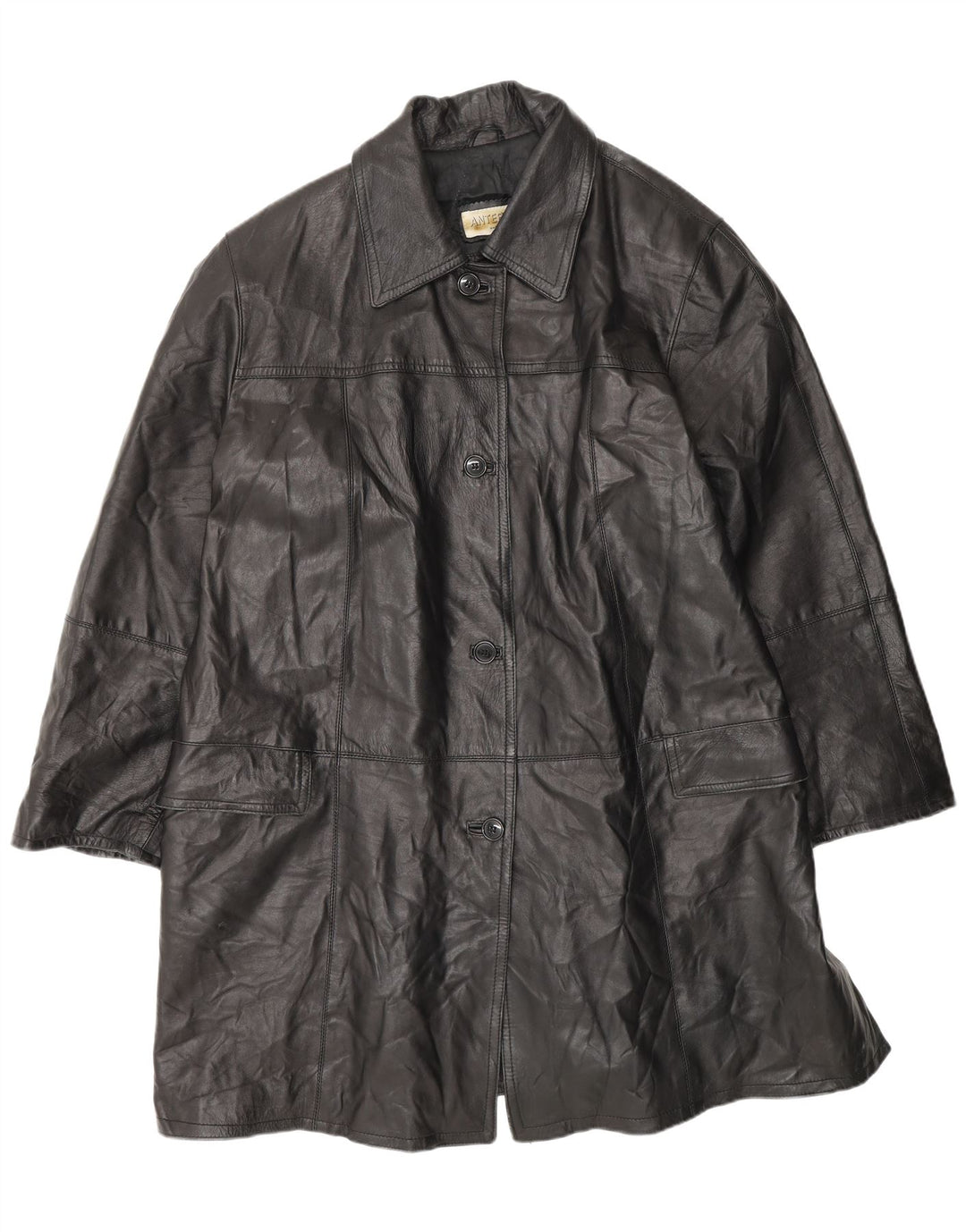 ANTEPRIMA Womens Oversized Leather Coat IT 52 2XL Black