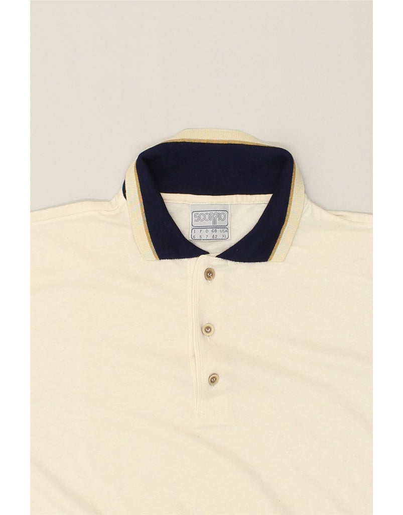 SCORPIO Mens Polo Shirt UK 42 Large Off White Polyester | Vintage Scorpio | Thrift | Second-Hand Scorpio | Used Clothing | Messina Hembry 